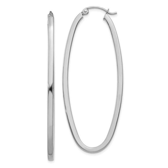 2mm 14k White Gold Square Tube Oval Hoop Earrings 50mm (1 7/8 Inch)